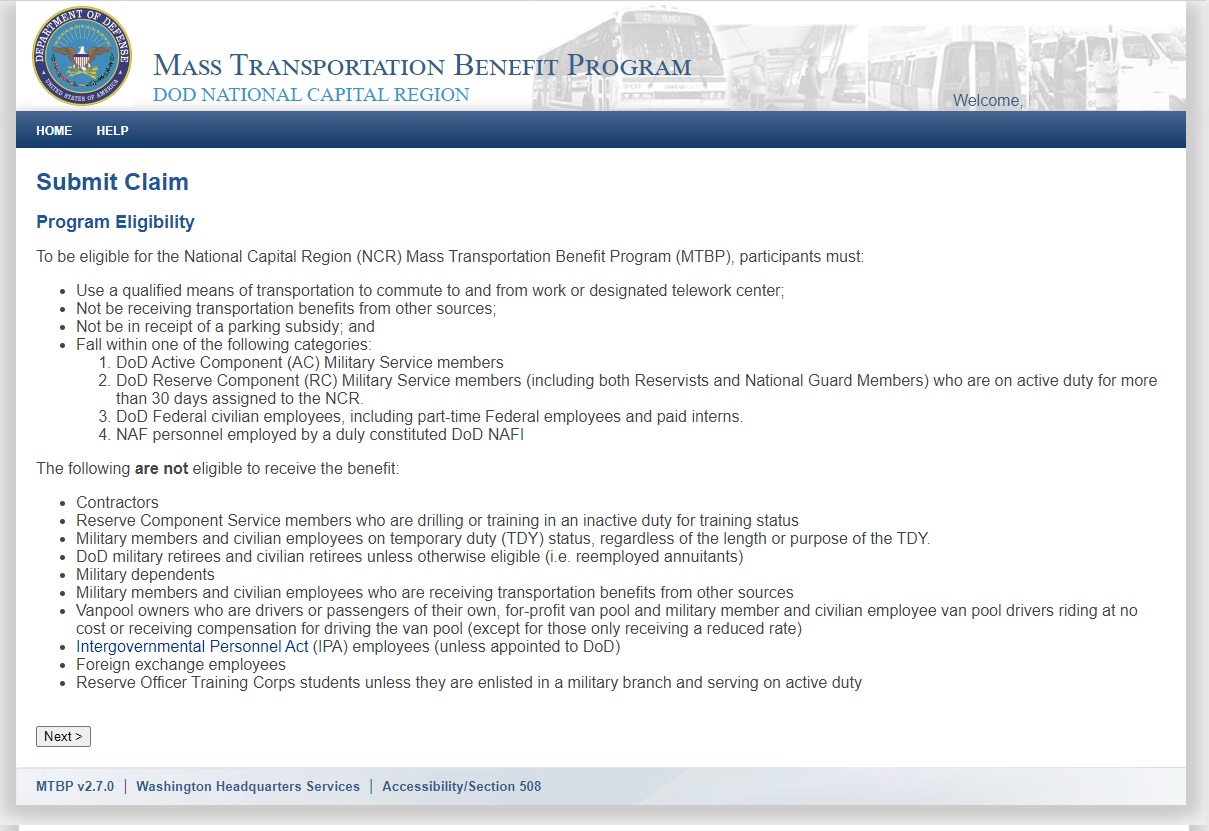 Screenshot of the MTBP Eligibility screen. Screenshot of the MTBP Eligibility screen.