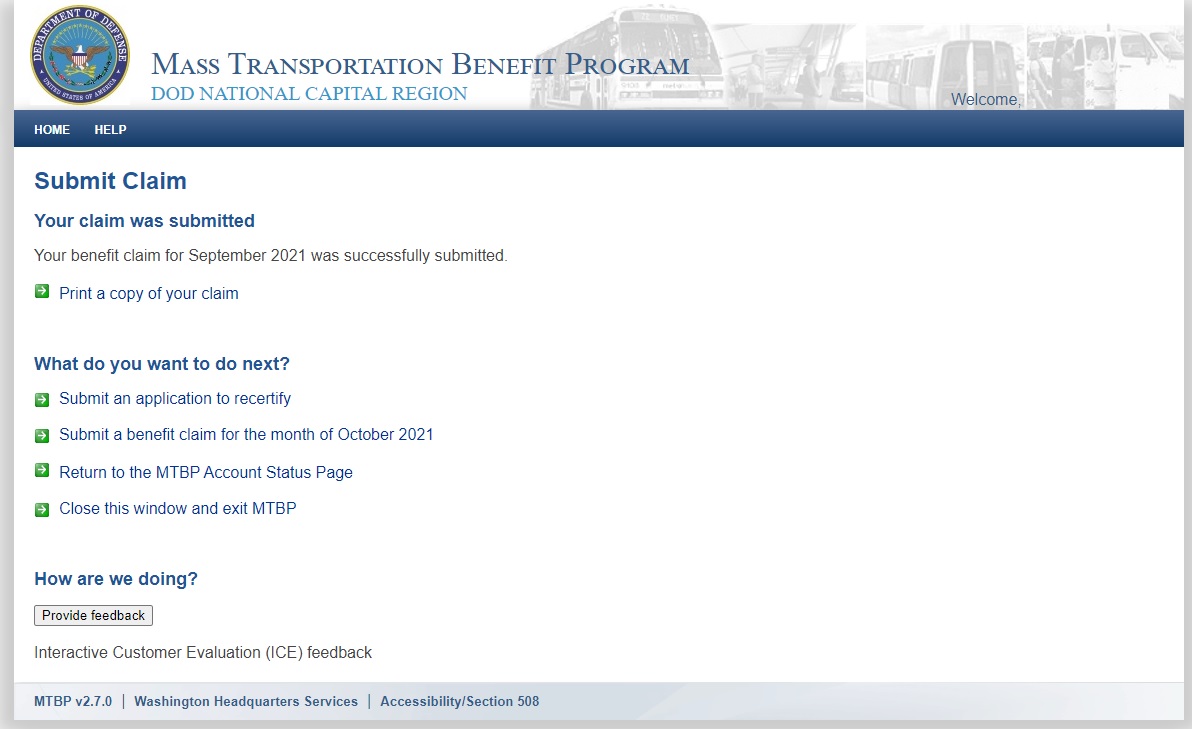 Screenshot of the MTBP Monthly Benefit Claim screen. Screenshot of the MTBP Monthly Benefit Claim screen.
